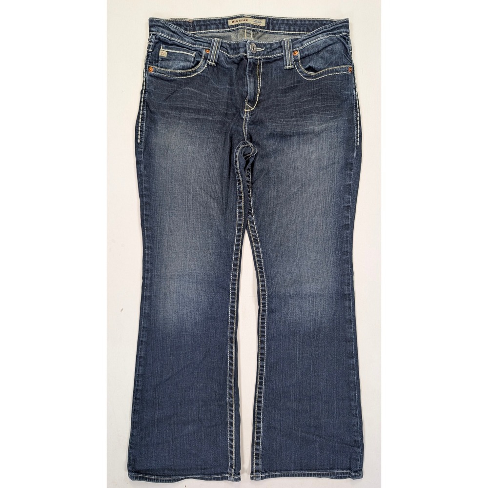 Big Star Maddie Low Rise Bootcut Jeans Medium Wash Blue Size 33R Thick Stitch